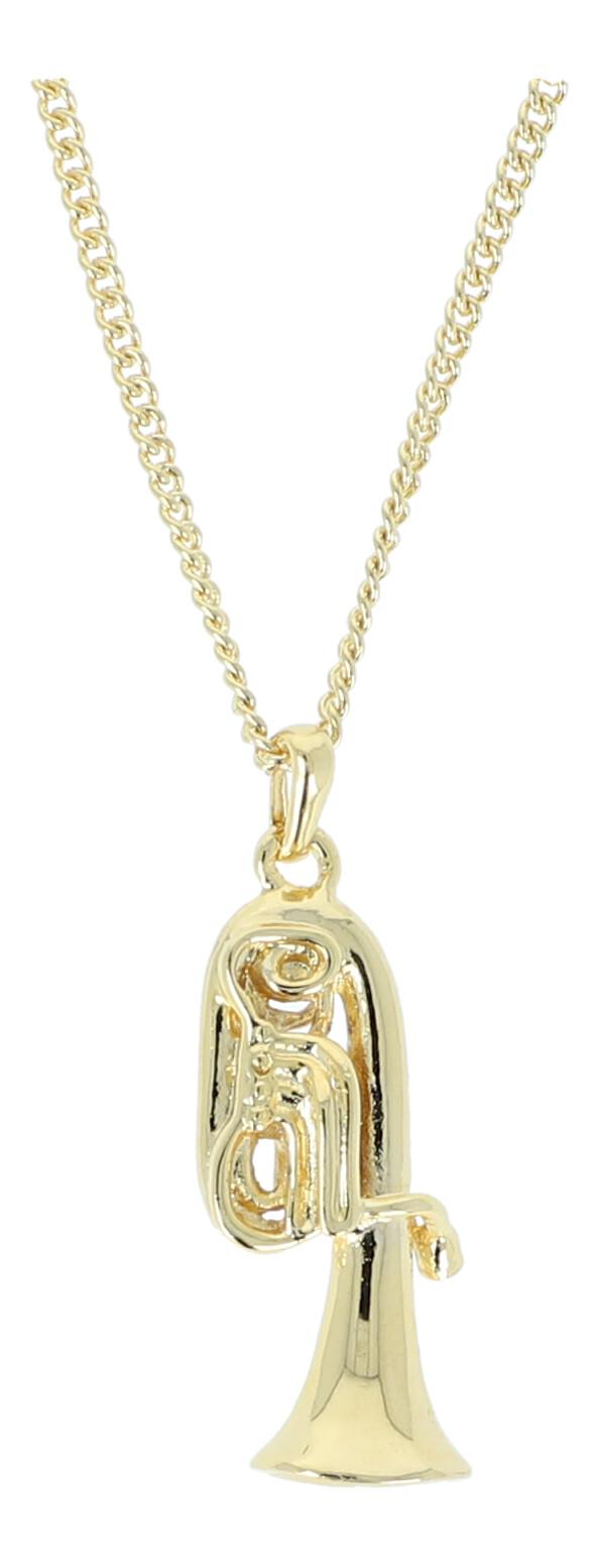 Pendant Tuba, with chain, silver-plated or gold-plated, brass music