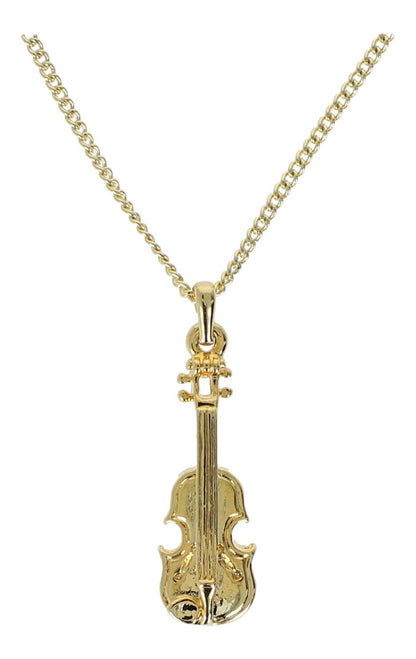 Violin pendant, with chain, silver-plated or gold-plated, violin