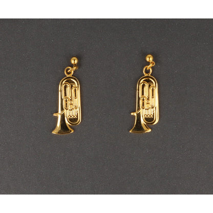 Tuba earrings, silver-plated or gold-plated, brass music