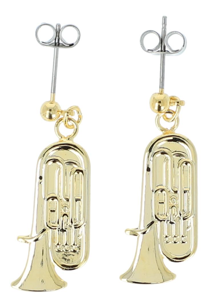 Tuba earrings, silver-plated or gold-plated, brass music