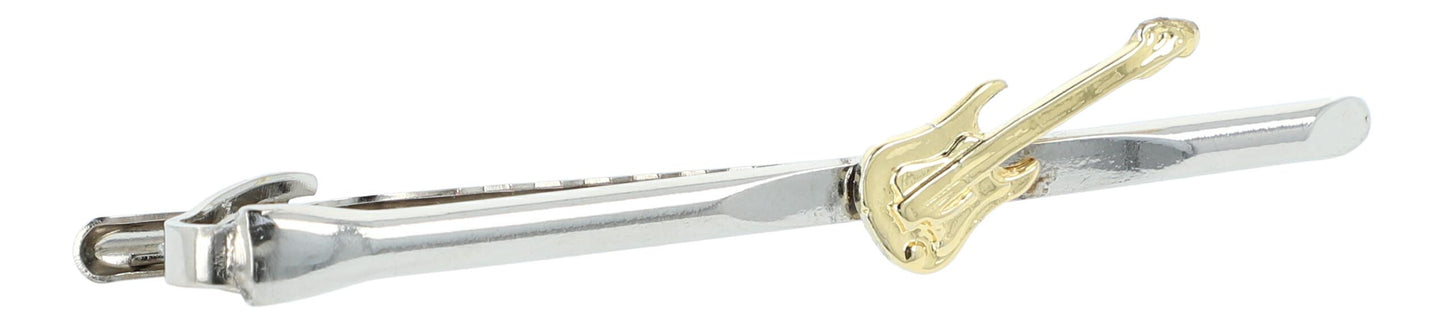 silver tie clip with golden electric guitar