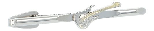 electric guitar tie clip, silver-plated