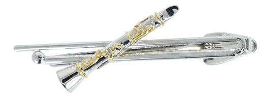 silver tie clip with silver-plated/gold-plated clarinet