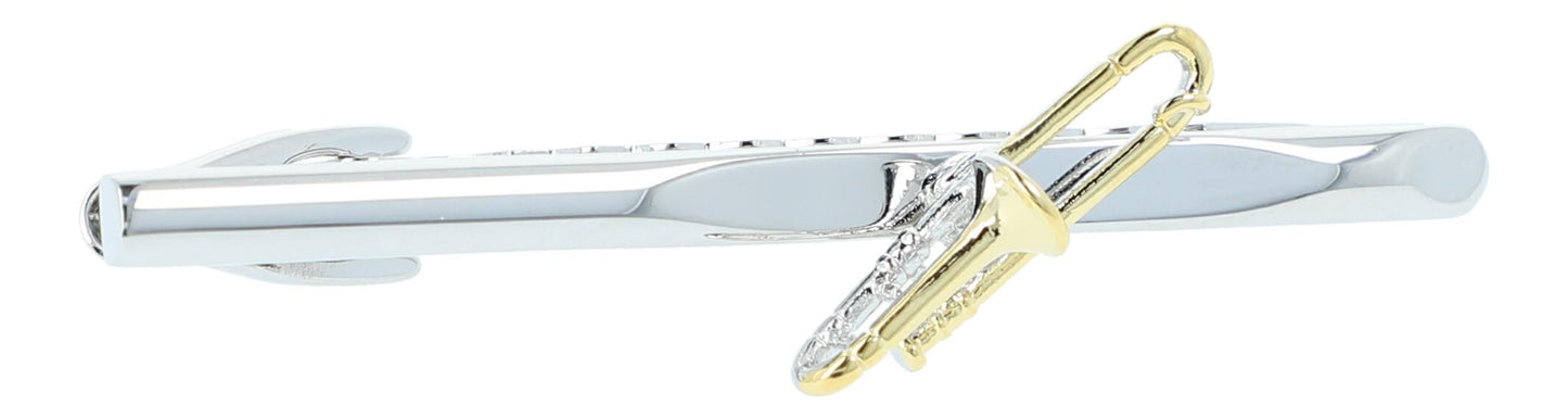 silver tie clip with golden trombone