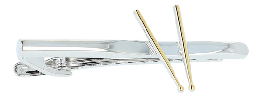 silver tie clip with golden drumsticks, stick, mallet