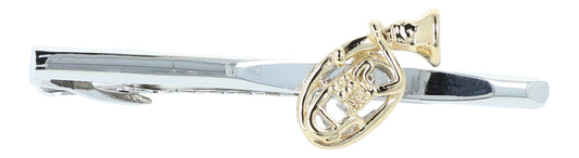 silver tie clip with golden tenor horn