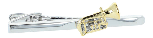 silver tie clip with golden tuba