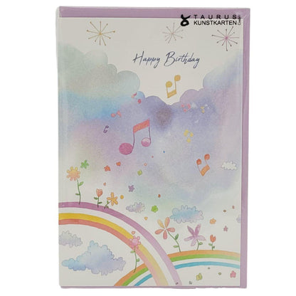 Double Card Happy Birthday (Music, Rainbow and Flowers)