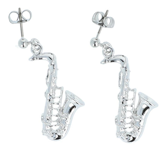 saxophone earrings, silver-plated