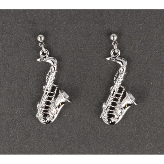 saxophone earrings, silver-plated