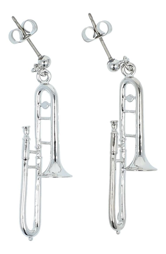 Trombone earrings, silver-plated or gold-plated, brass music