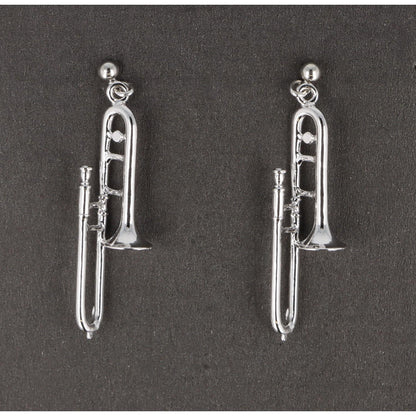 Trombone earrings, silver-plated or gold-plated, brass music