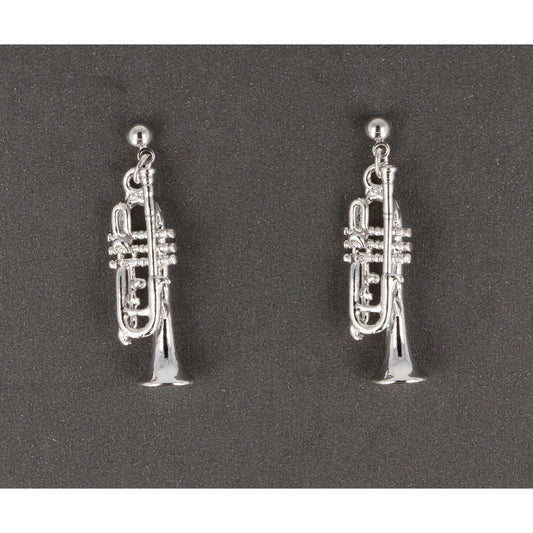 Trumpet earrings, silver-plated or gold-plated, brass music