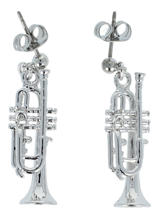 Trumpet earrings, silver-plated or gold-plated, brass music