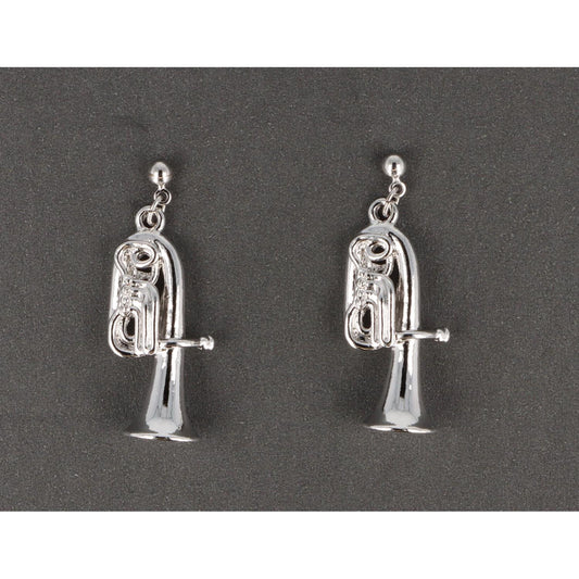 Tuba earrings, silver-plated or gold-plated, brass music