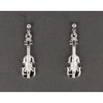 Violin earrings, silver-plated or gold-plated, violin