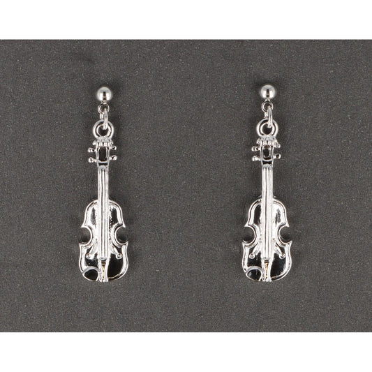 Violin earrings, silver-plated or gold-plated, violin