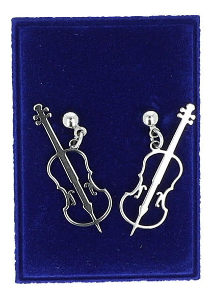 Pair of stainless steel earrings with various instruments or music clefs