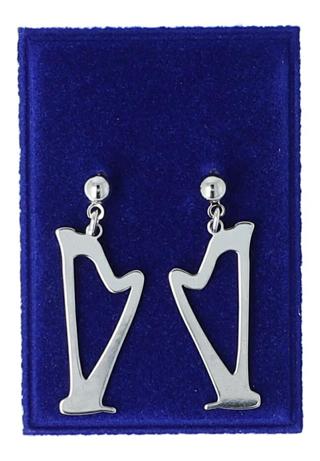 Pair of stainless steel earrings with various instruments or music clefs