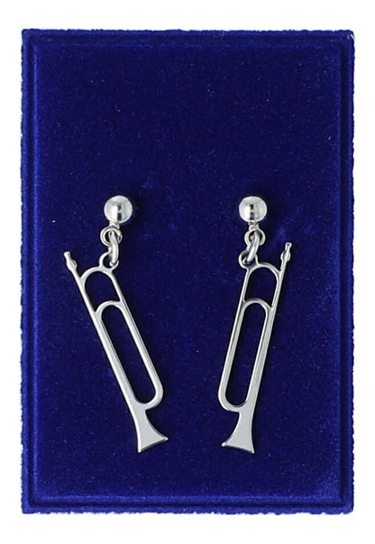 Pair of stainless steel earrings with various instruments or music clefs