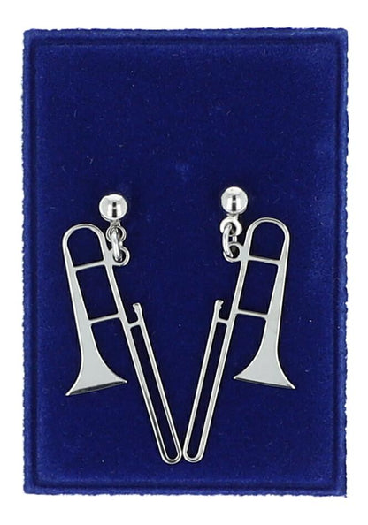 Pair of stainless steel earrings with various instruments or music clefs