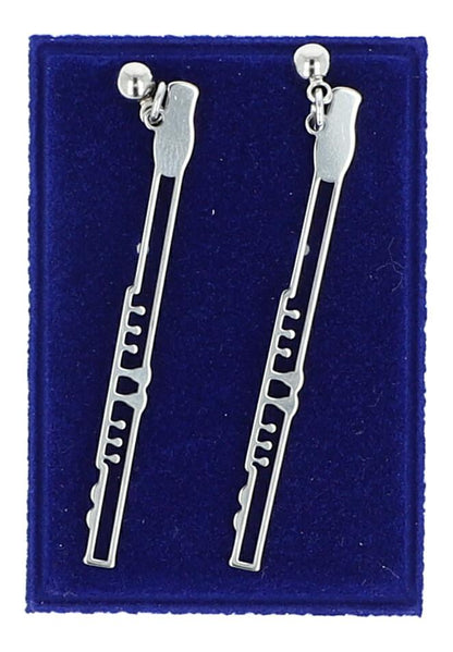 Pair of stainless steel earrings with various instruments or music clefs