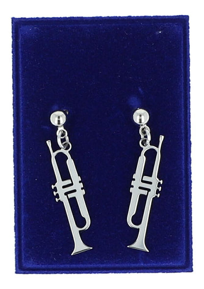 Pair of stainless steel earrings with various instruments or music clefs