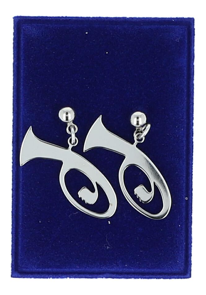 Pair of stainless steel earrings with various instruments or music clefs