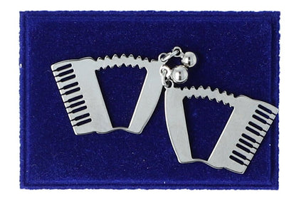 Pair of stainless steel earrings with various instruments or music clefs