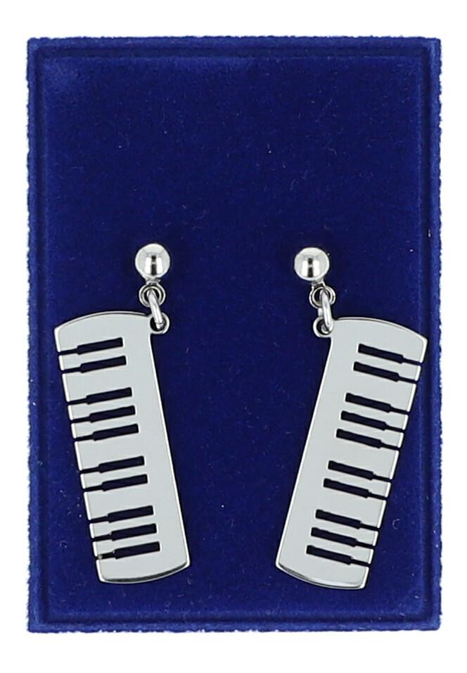 Pair of stainless steel earrings with various instruments or music clefs