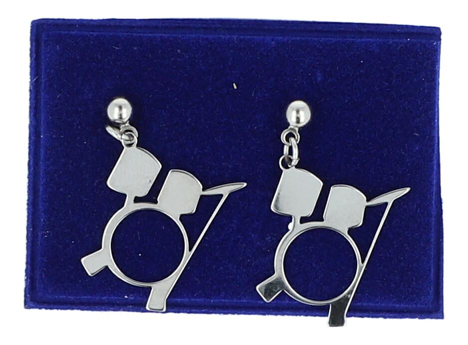 Pair of stainless steel earrings with various instruments or music clefs