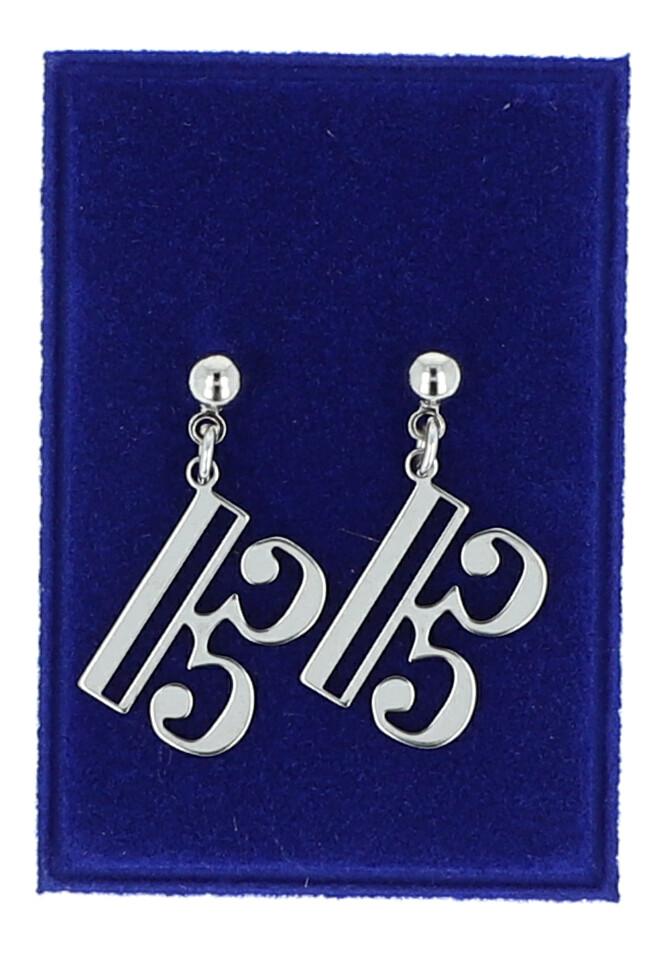 Pair of stainless steel earrings with various instruments or music clefs