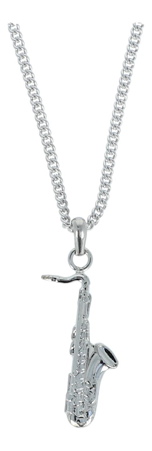 Saxophone pendant, with chain, silver-plated or gold-plated