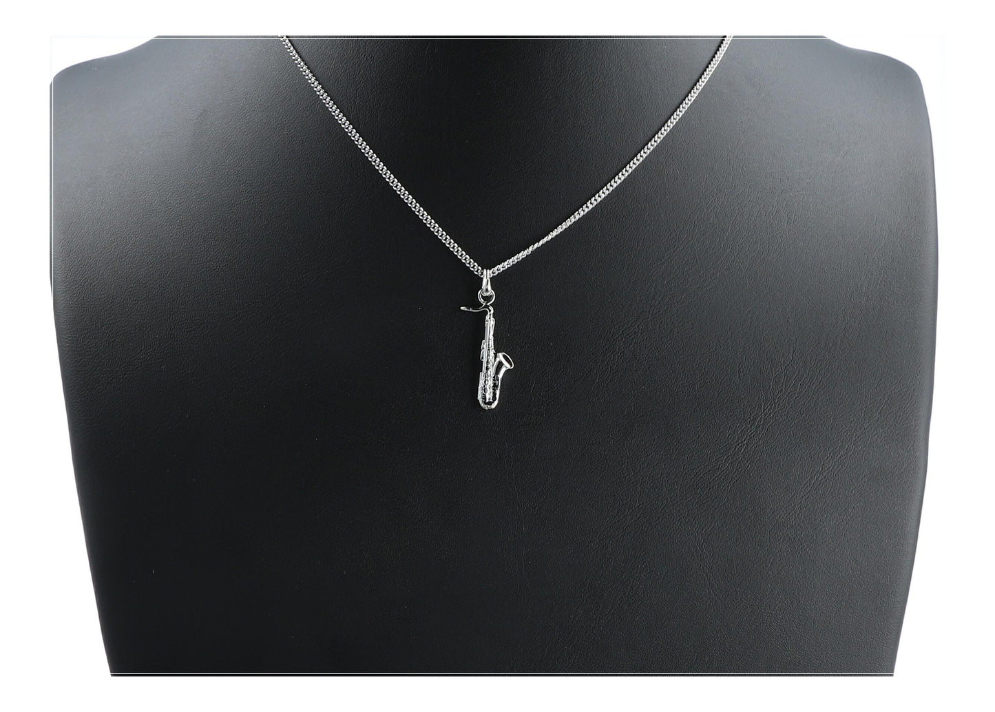 Saxophone pendant, with chain, silver-plated or gold-plated