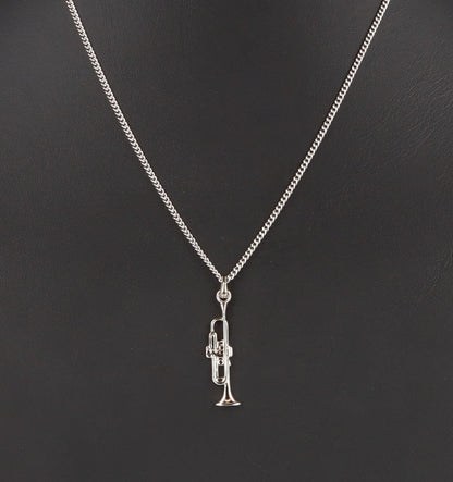 Trompete-Anhänger, mit Kette, versilbert oder vergoldet