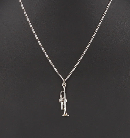 Trompete-Anhänger, mit Kette, versilbert oder vergoldet