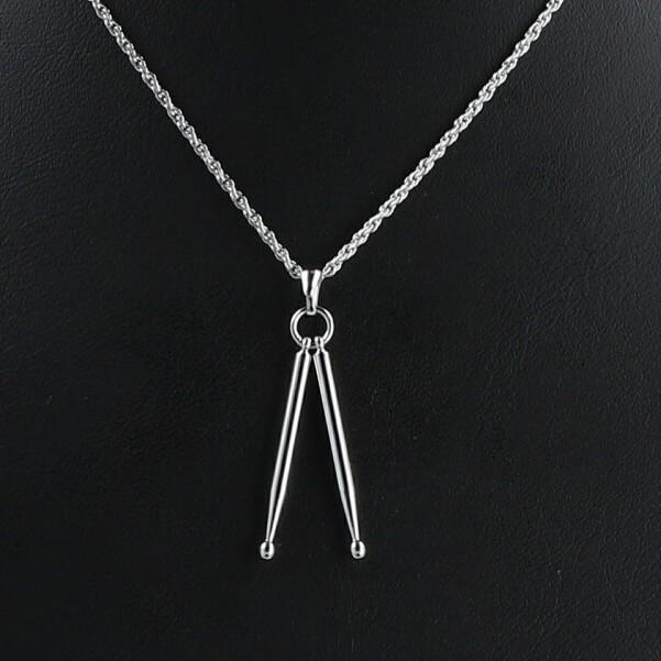 Drumsticks-Anhänger, mit Kette, versilbert oder vergoldet, Stick, Schlägel - Ausführung: versilbert