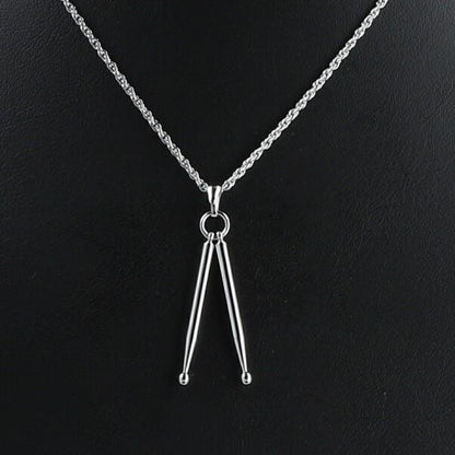 Drumsticks-Anhänger, mit Kette, versilbert oder vergoldet, Stick, Schlägel - Ausführung: versilbert