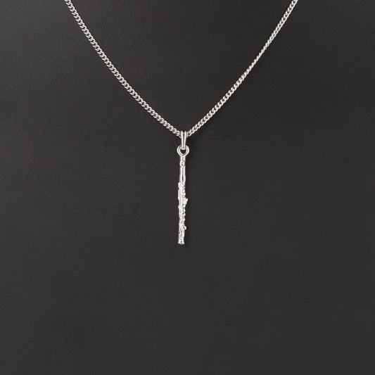 Querflöte-Anhänger, mit Kette, versilbert