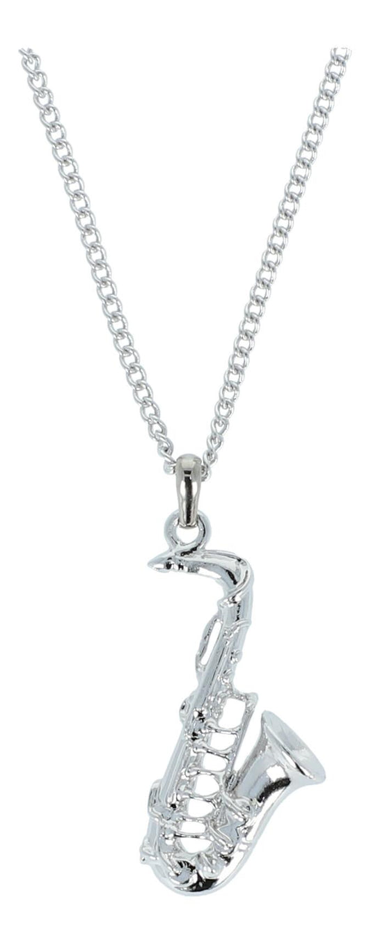 Saxophone pendant, with chain, silver-plated or gold-plated