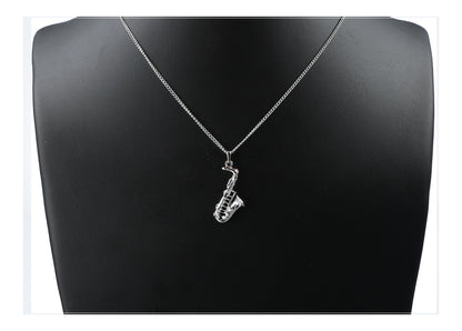 Saxophone pendant, with chain, silver-plated or gold-plated