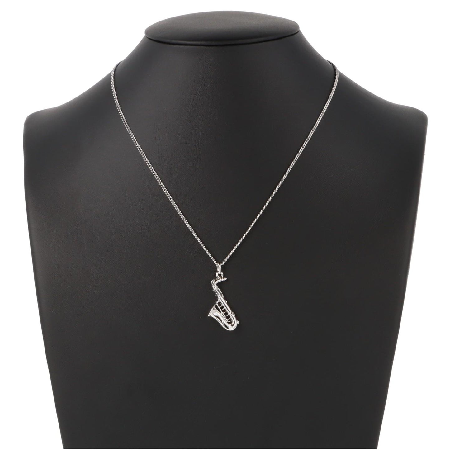 Saxophon-Anhänger, mit Kette, versilbert