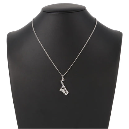 Saxophon-Anhänger, mit Kette, versilbert