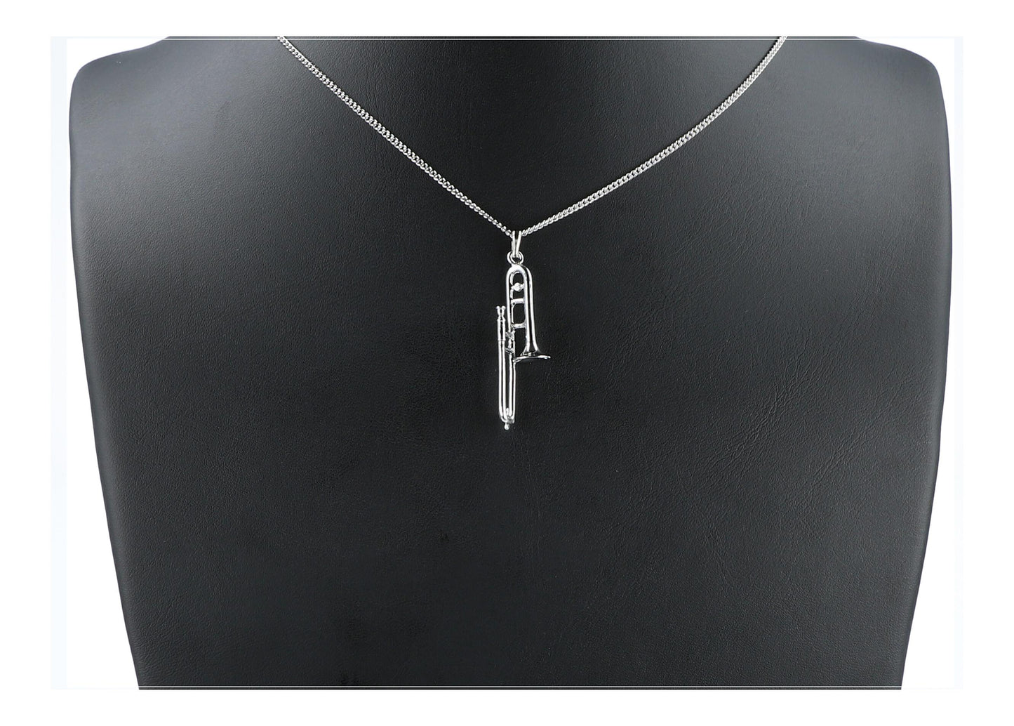 Trombone pendant, with chain, silver-plated or gold-plated, brass music