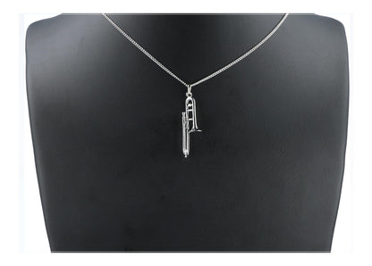 Trombone pendant, with chain, silver-plated or gold-plated, brass music