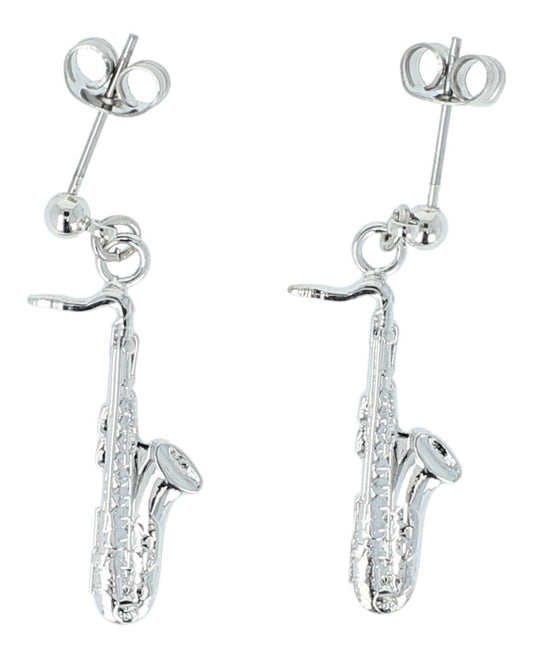 Saxophone earrings, silver-plated or gold-plated