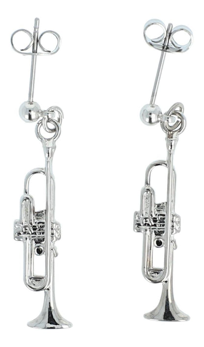 Trumpet earrings, silver-plated or gold-plated, brass music