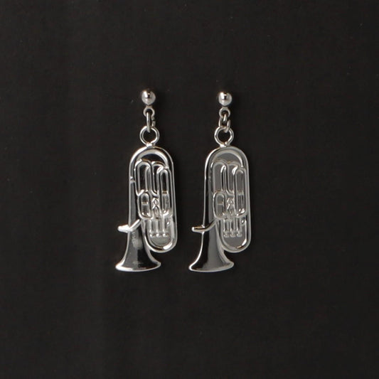 Tuba earrings, silver-plated or gold-plated, brass music