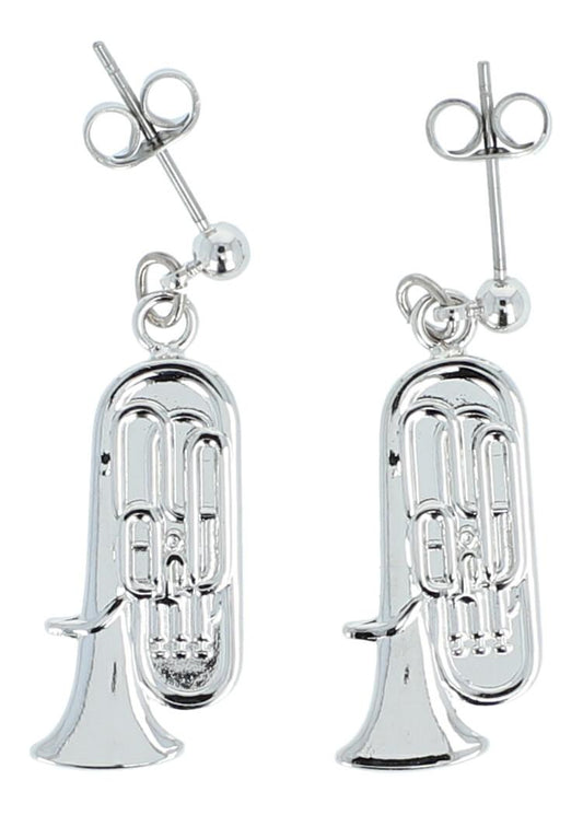 Tuba earrings, silver-plated or gold-plated, brass music