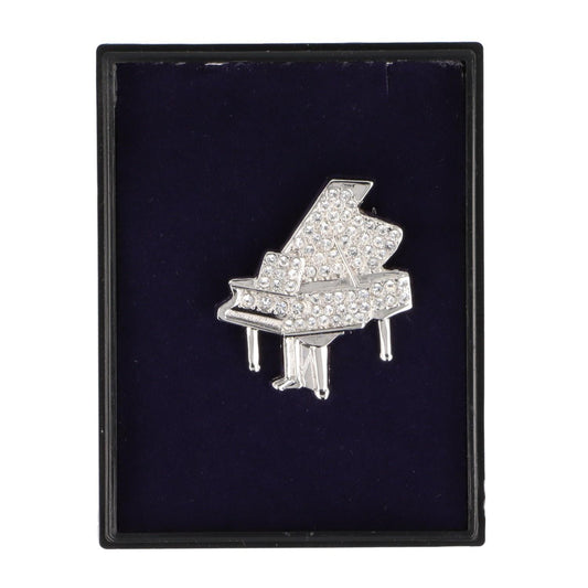 Brosche Piano mit Schmucksteinen in Geschenkbox, Farbe silber